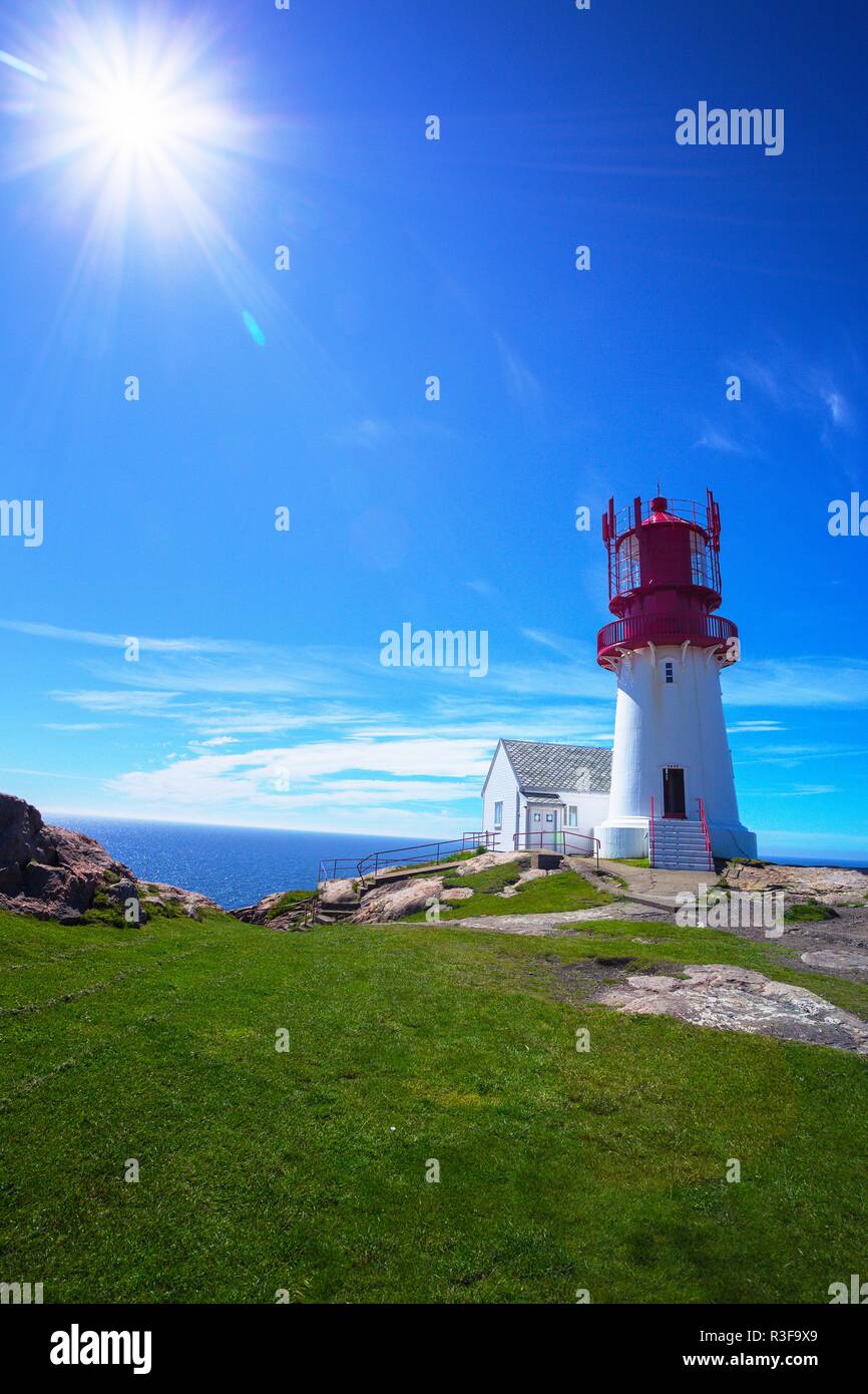 world famous Lindesnes lighthouse at the south of Norway Stock Photo ...