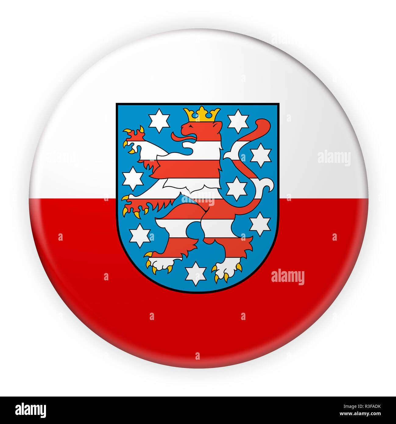 Germany Federal State Button: Thuringia Flag Badge, 3d illustration on white background Stock Photo