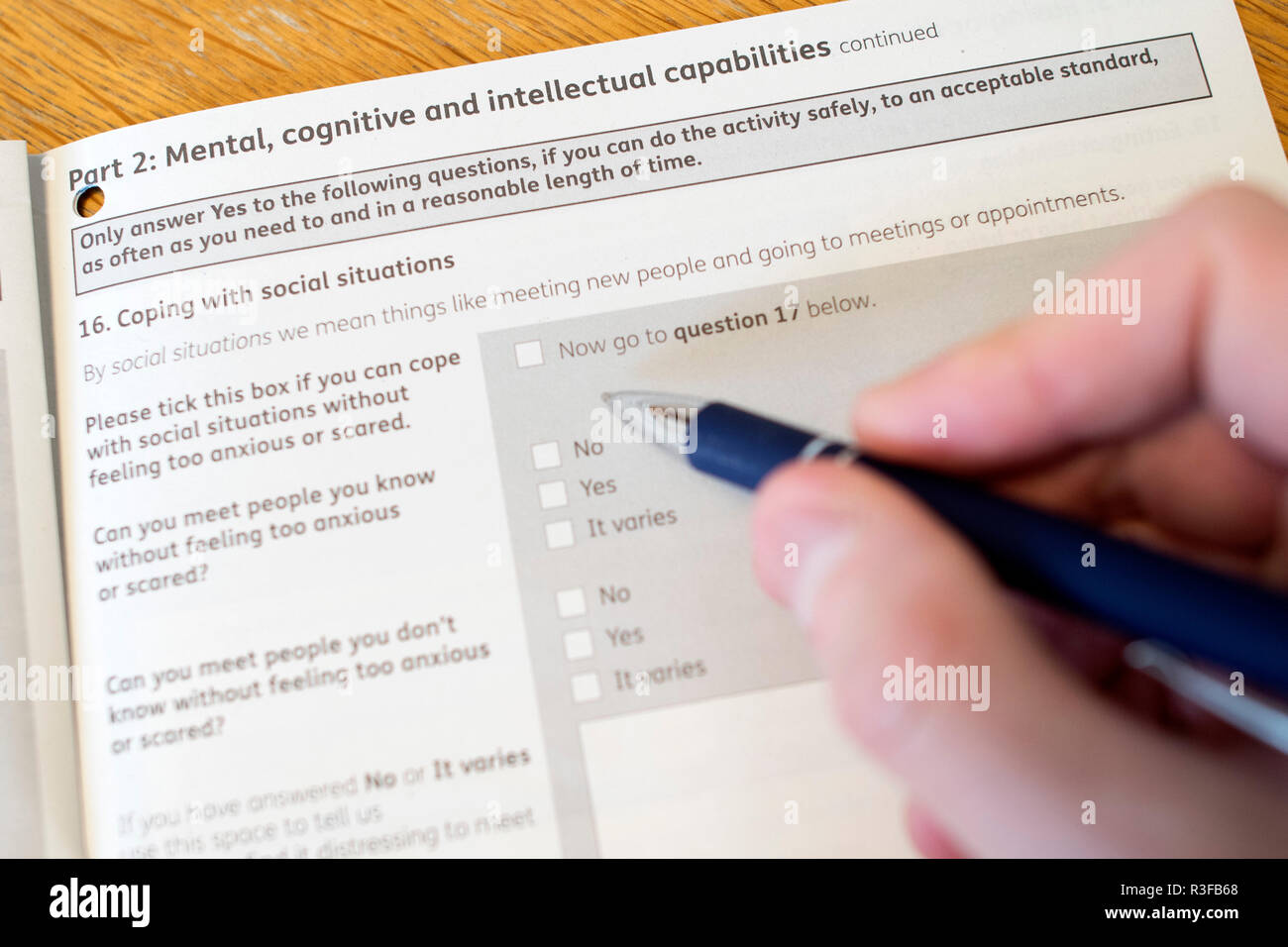 A picture shows a Universal Credit Capability for Work questionnaire