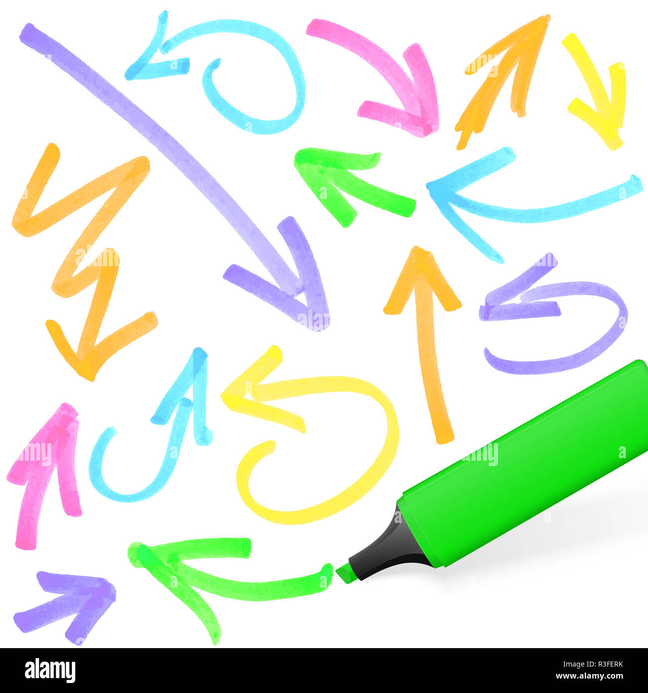 colored highlighter with arrow markings Stock Photo
