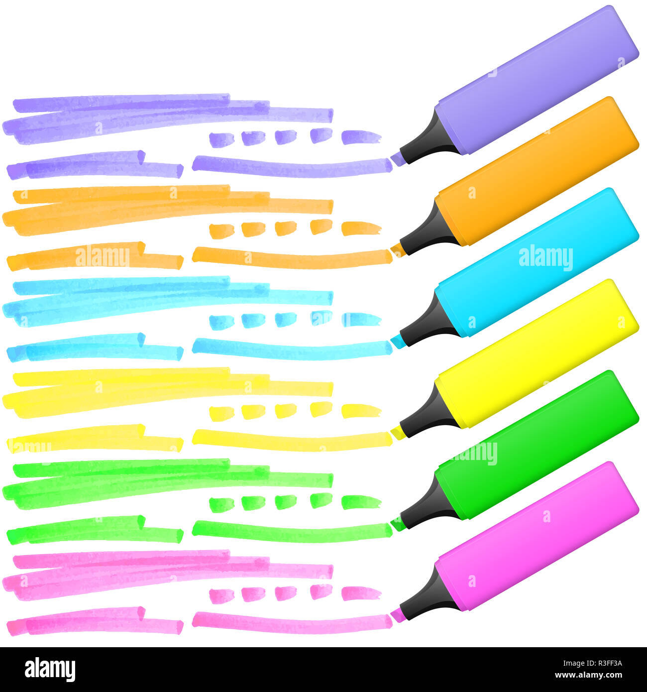colored highlighters with markings Stock Photo