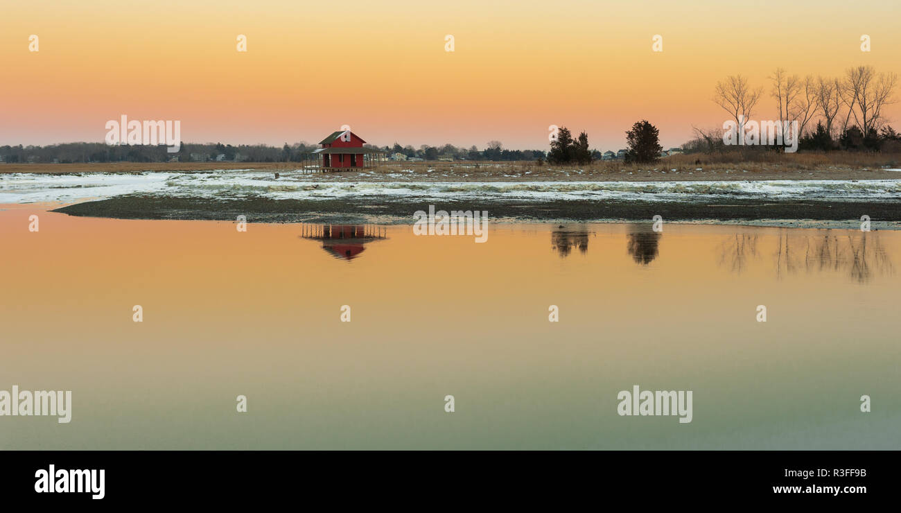 Early light on winter morning on New England shore Stock Photo