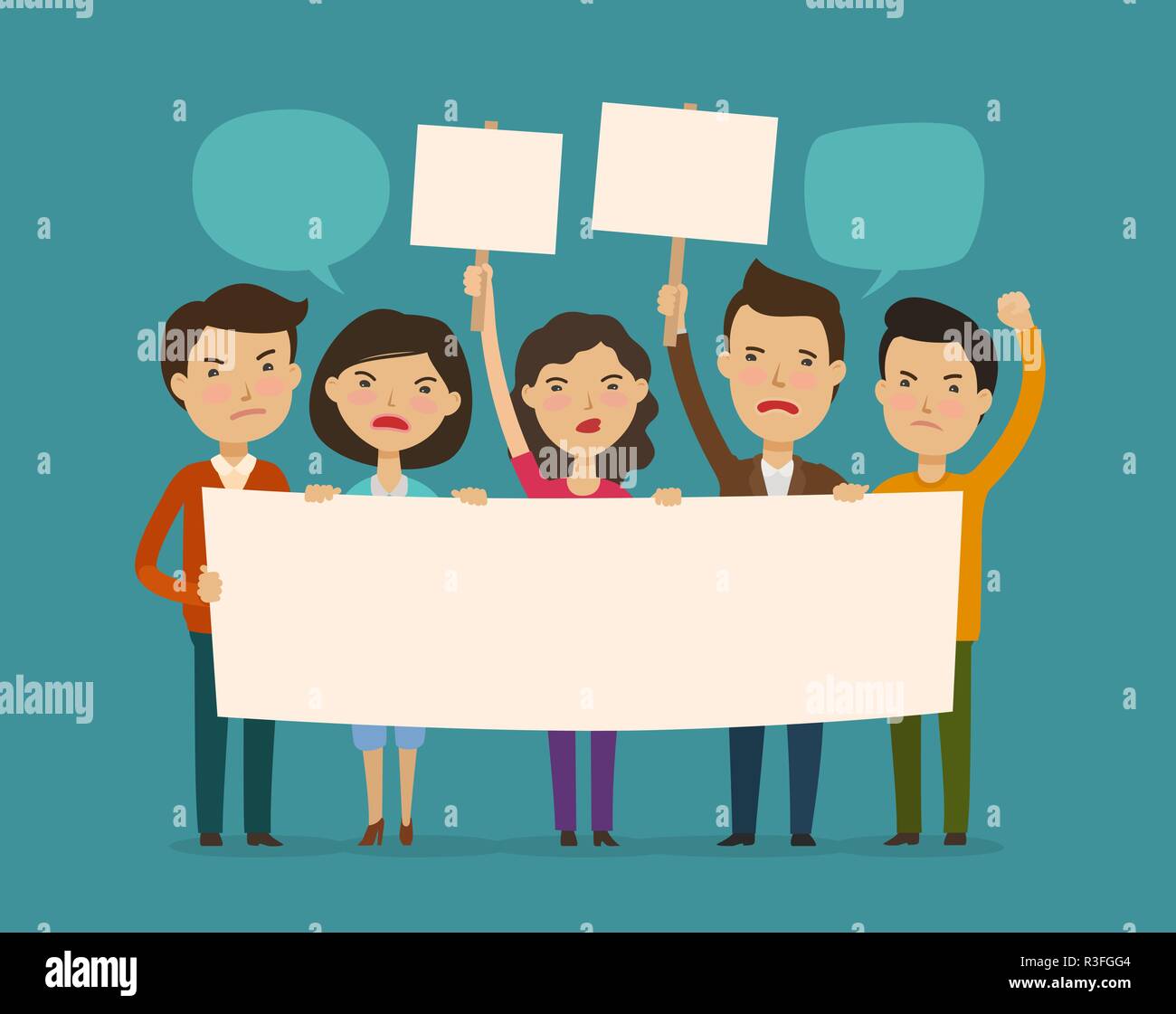 Crowd of people protesting. Protest, outcry, deprecation concept. Cartoon vector illustration Stock Vector