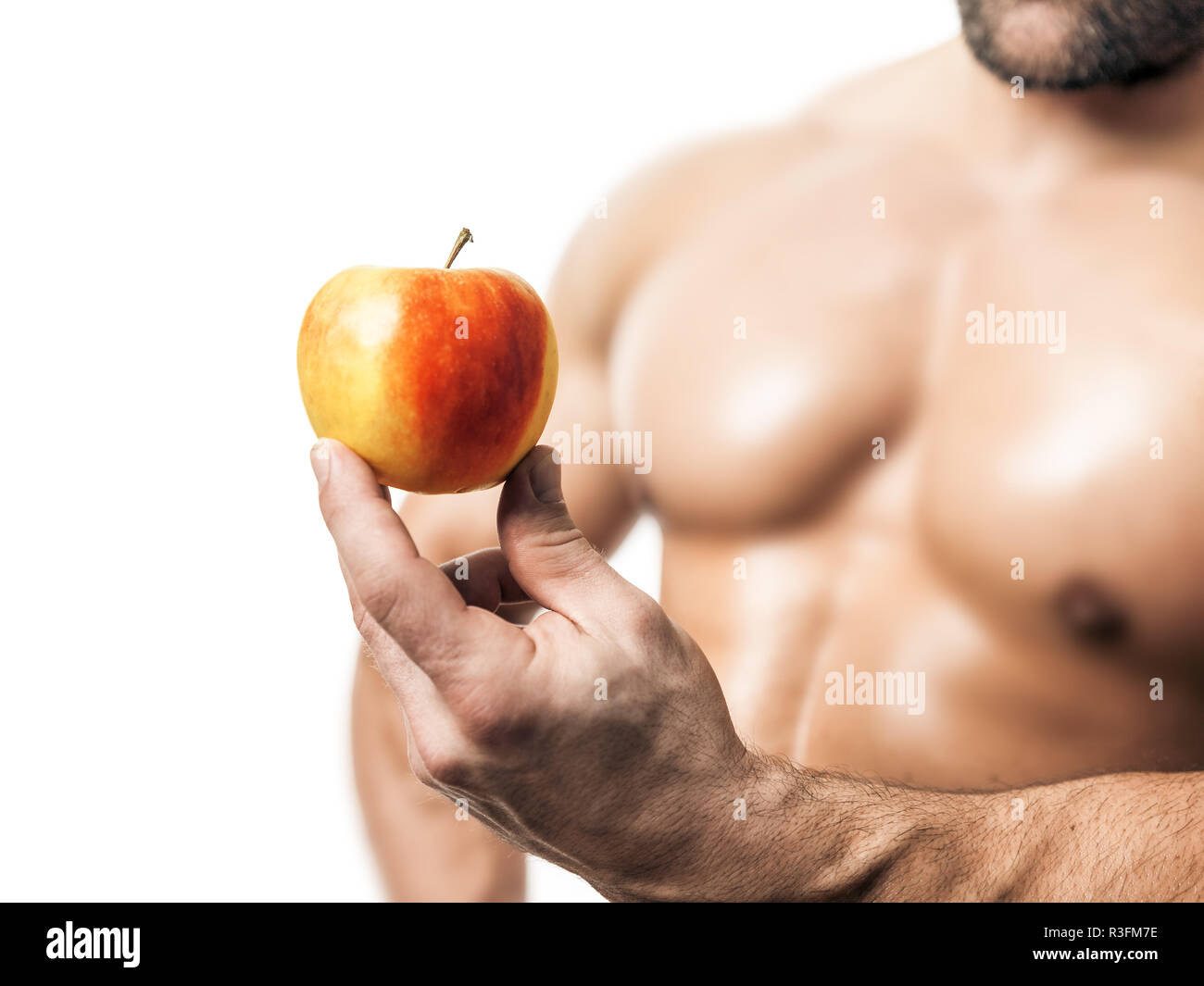 bodybuilder with apple Stock Photo