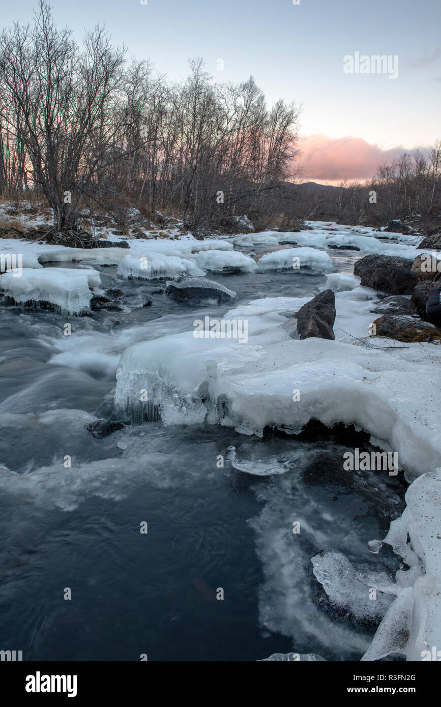 Winter river in Swedish Lapland Stock Photo