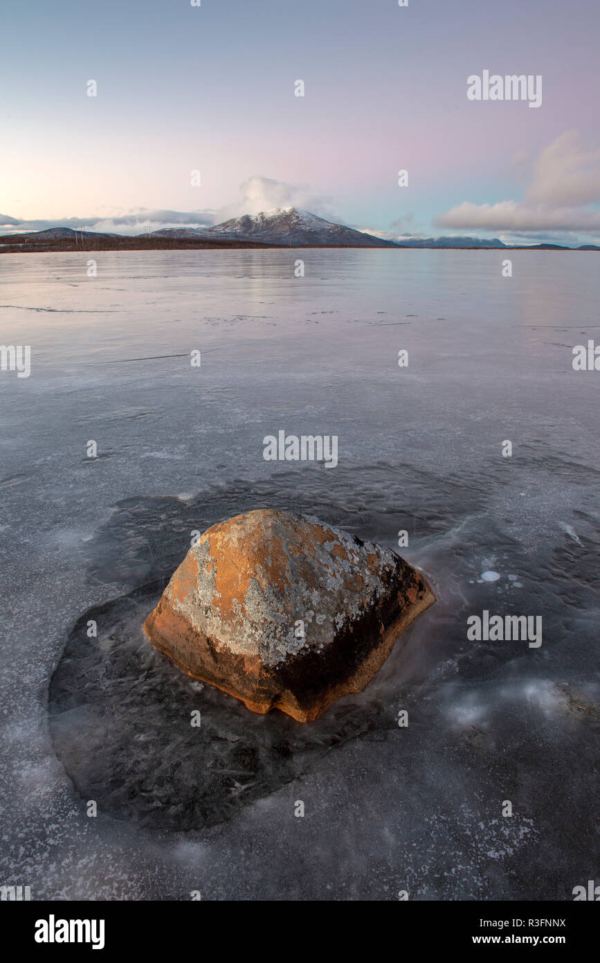 Frozen lake in arctic Sweden Stock Photo