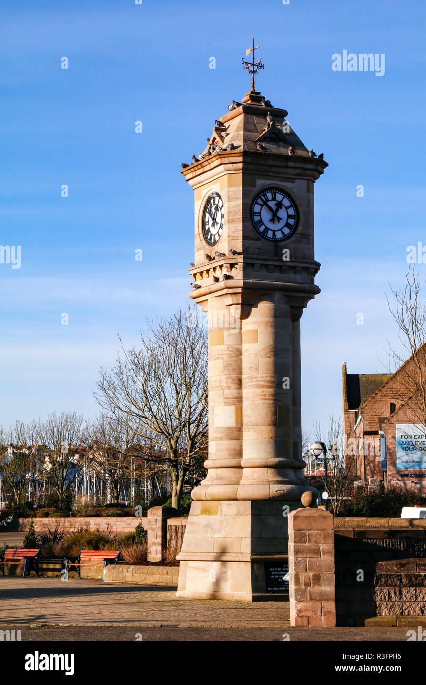 The McKee Clock, a famous local landmark on the seafront in Bangor, County Down, Northern Ireland Stock Photo