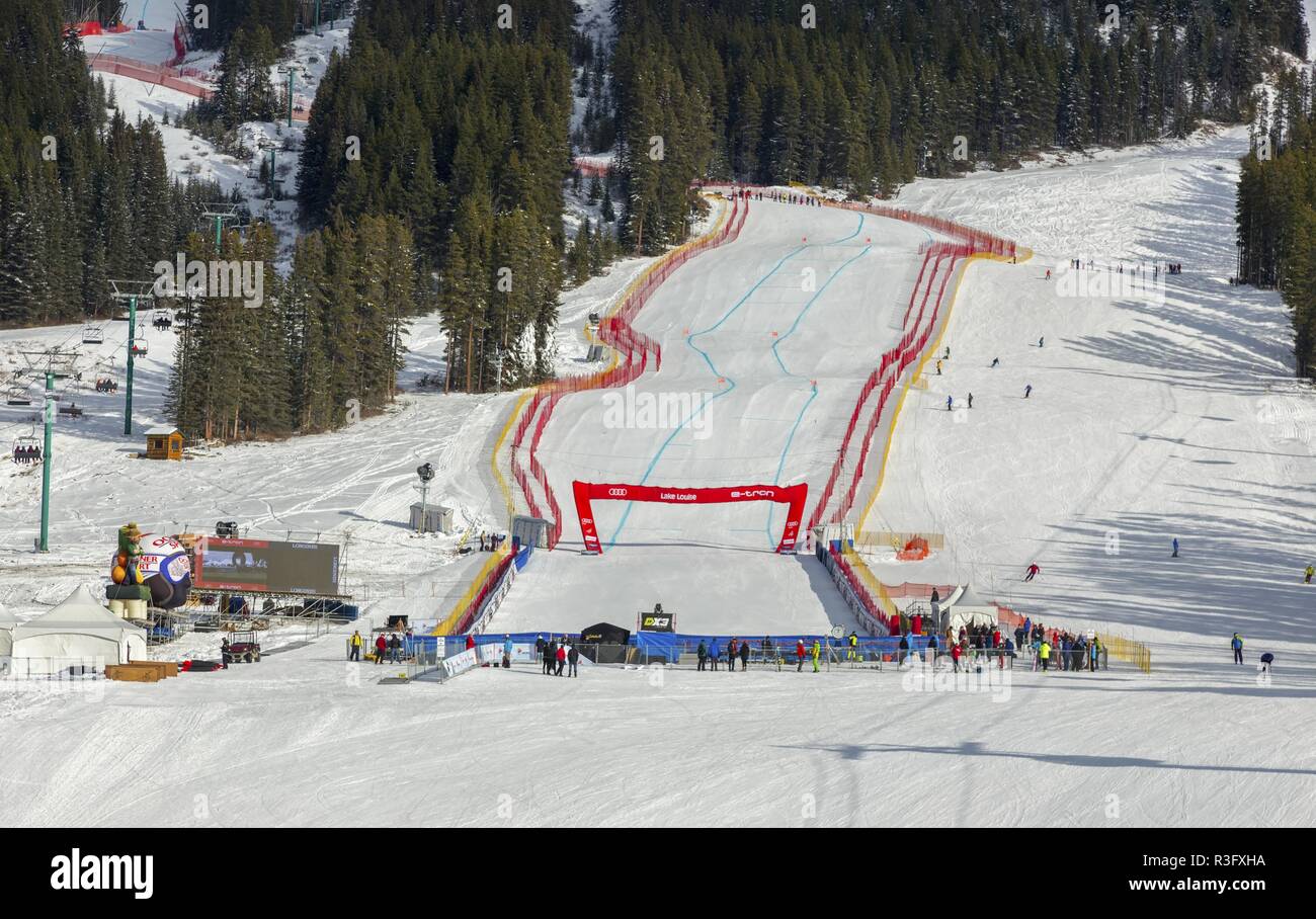 Downhill Alpine Skiing Finish Line at Lake Louise Ski Area in Banff