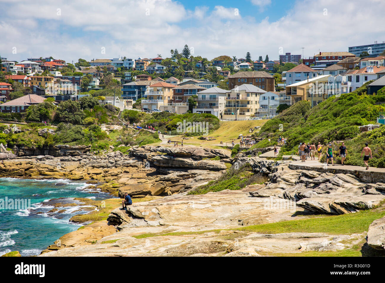 Famous Coastal walk from Bondi beach to Tamarama beach,Sydney,Australia Stock Photo