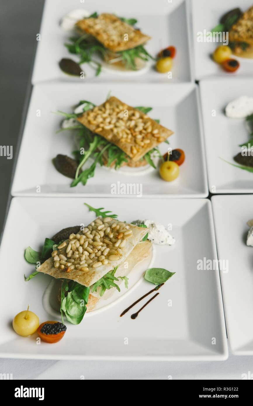 Group Of Dishes Ready To Be Served To Diners Stock Photo Alamy