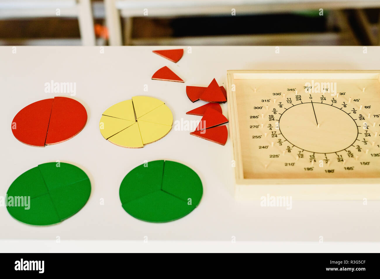 Geometry and mathematics materials in a Montessori classroom Stock ...