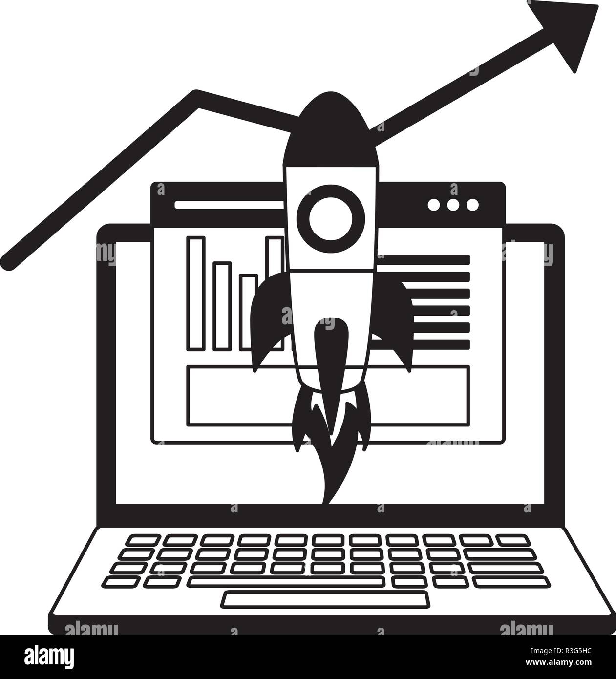 Laptop Rocket Document Search Engine Optimization Vector Illustration Laptop rocket document search engine optimization vector illustration