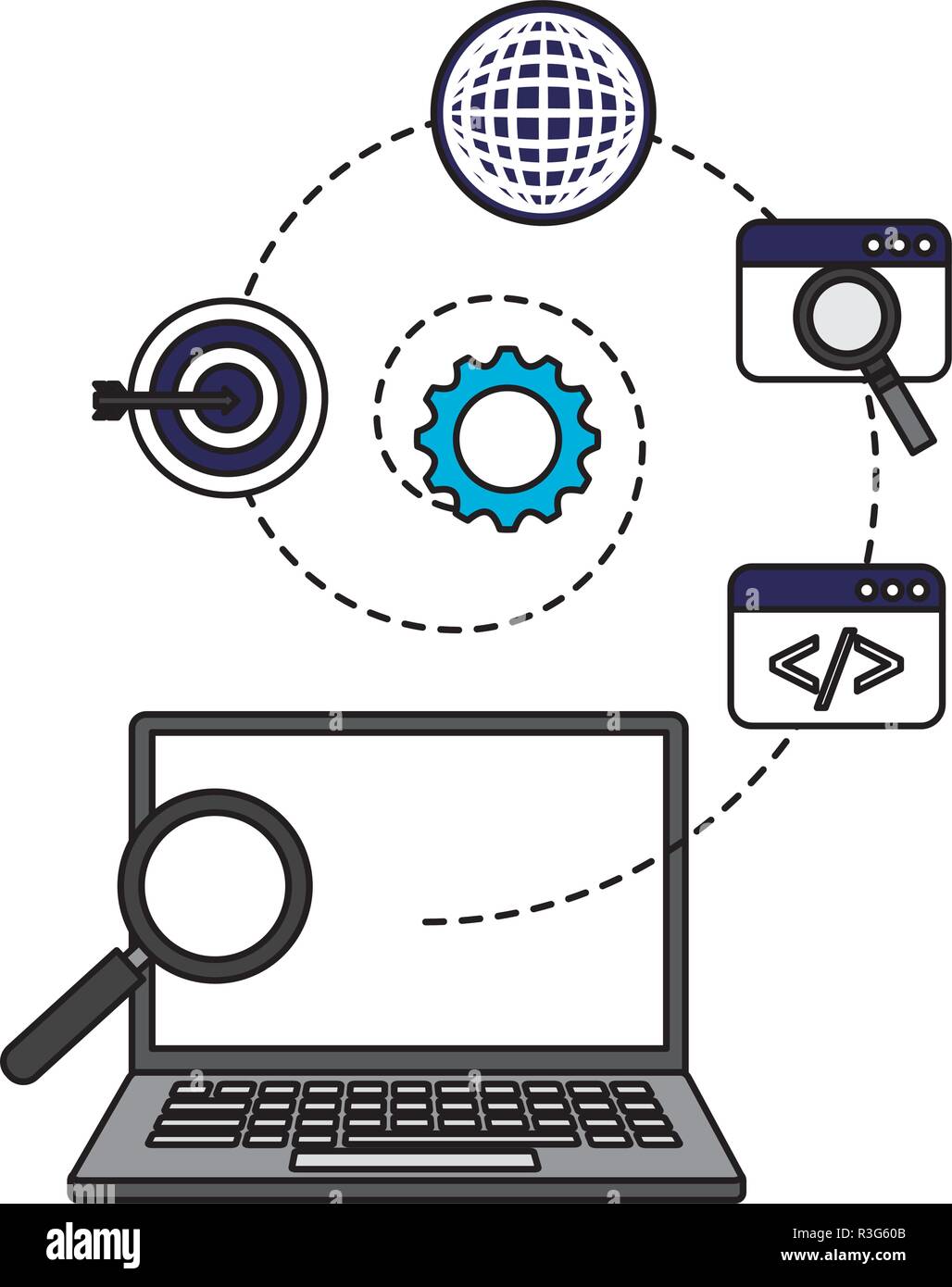 laptop analysis search engine optimization vector illustration Stock ...