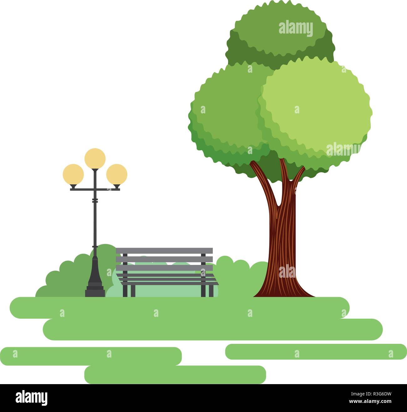 natural park tree lamp and bench vector illustration Stock Vector Image ...