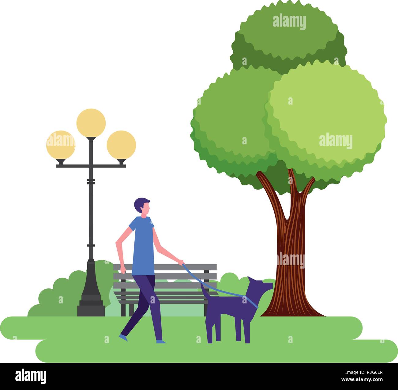 man walking with her dog in the park vector illustration Stock Vector ...