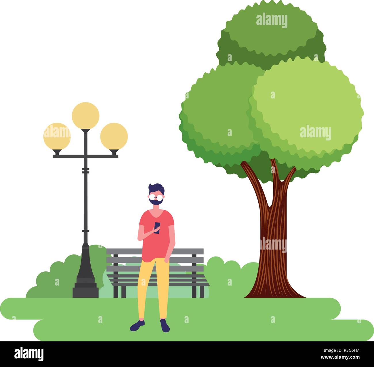 man using mobile in the park vector illustration Stock Vector Image ...