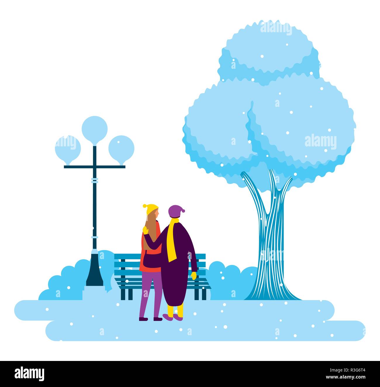 couple in the park winter scenery vector illustration Stock Vector ...