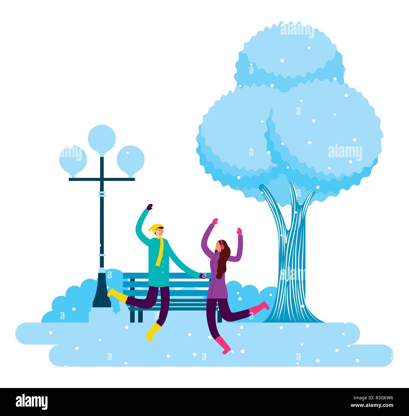 couple in the park winter scenery vector illustration Stock Vector ...