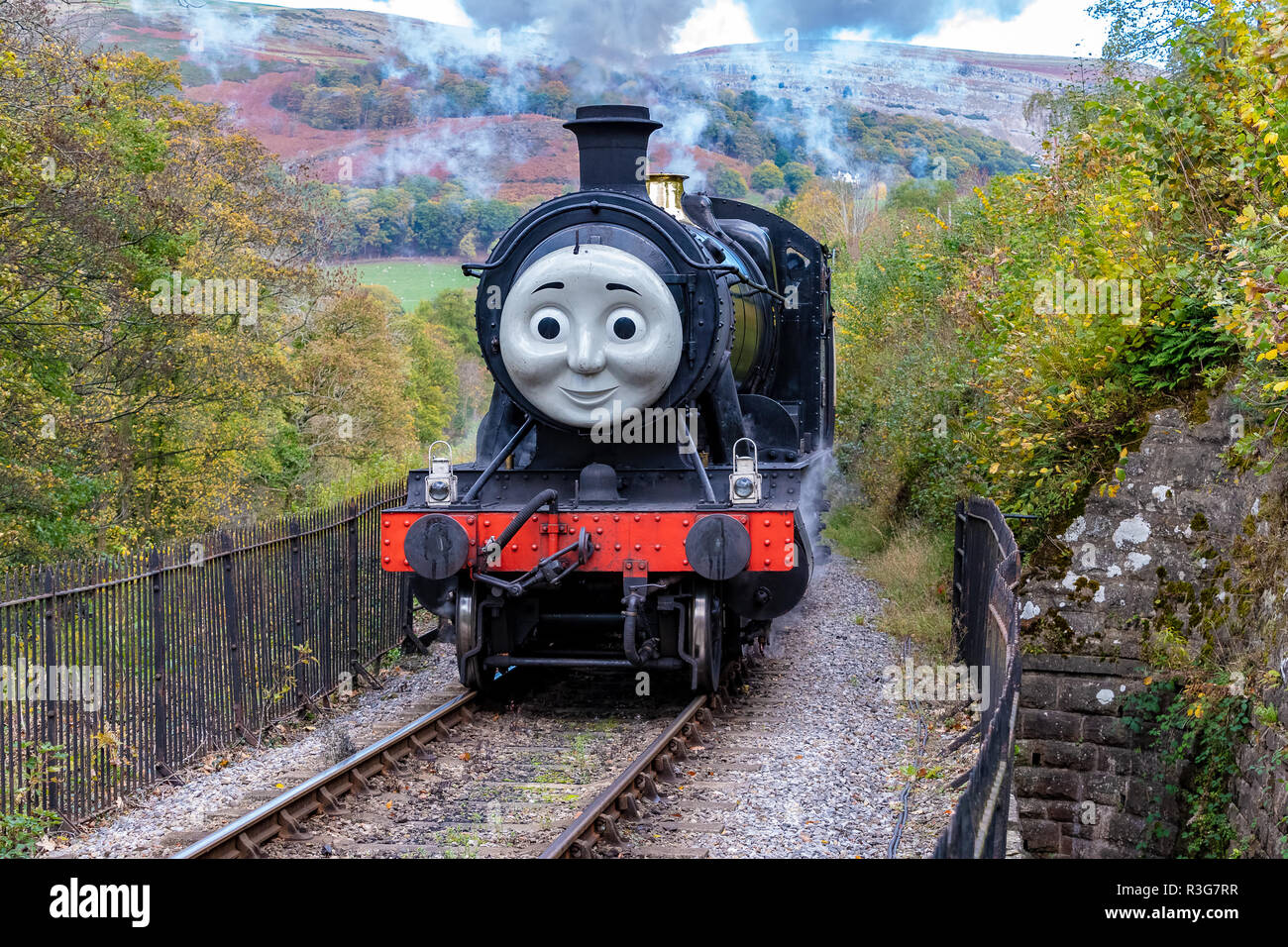 LLANGOLLEN, UK - OCTOBER 27TH 2018: Donald/Douglas steam train part of Thomas the Tank Engine display at the Llangollen railway Stock Photo