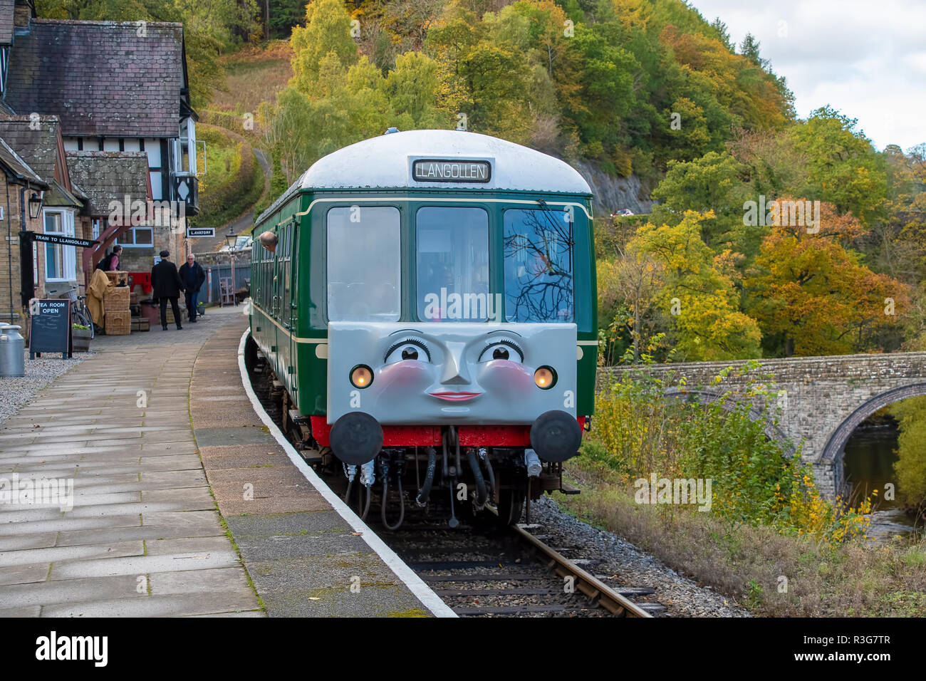 LLANGOLLEN, UK - OCTOBER 27TH 2018: Daisy the diesel train part of the Thomas the Tank Engine display at the Llangollen railway Stock Photo