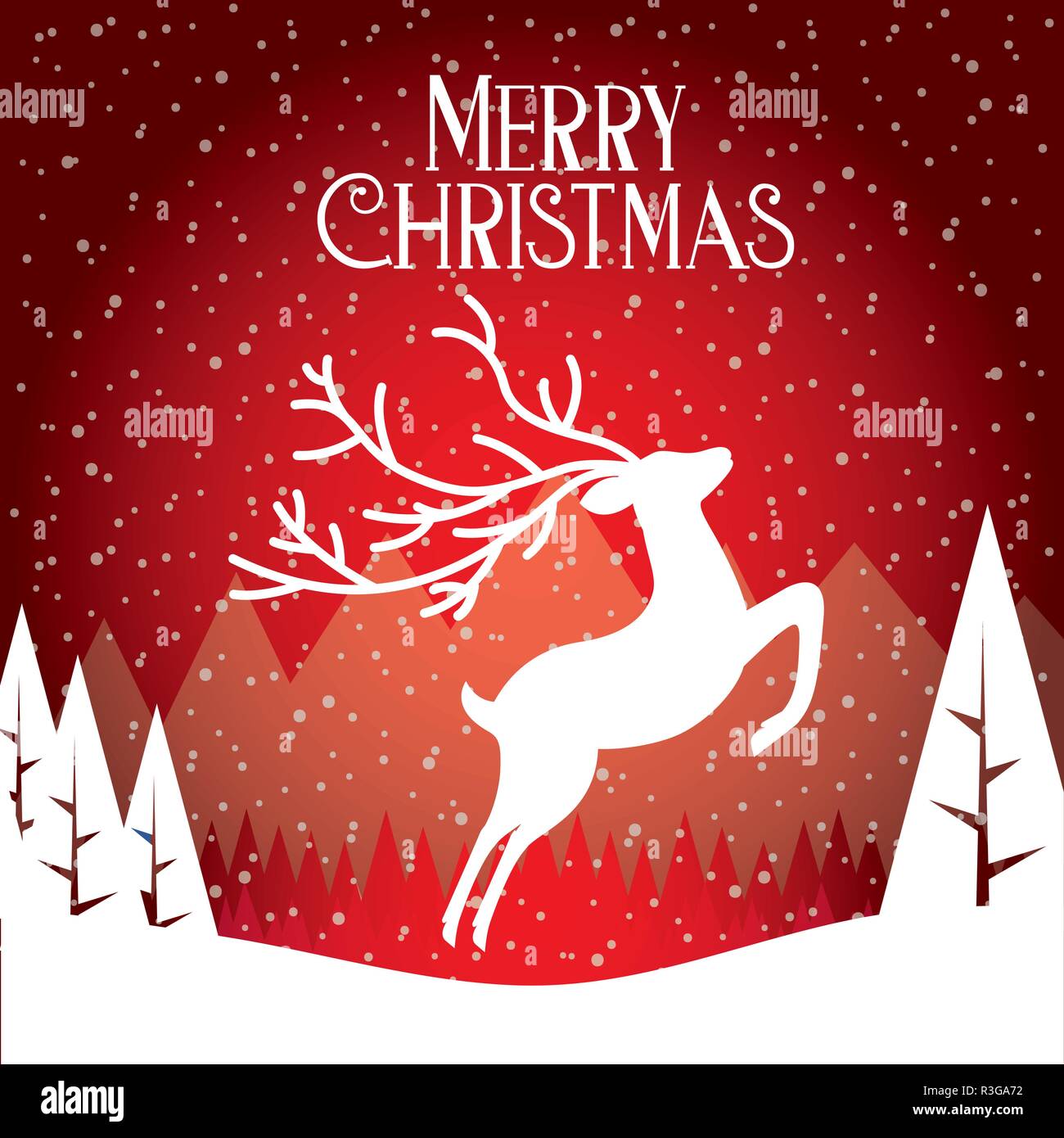 deer winter landscape merry christmas card vector illustration Stock ...
