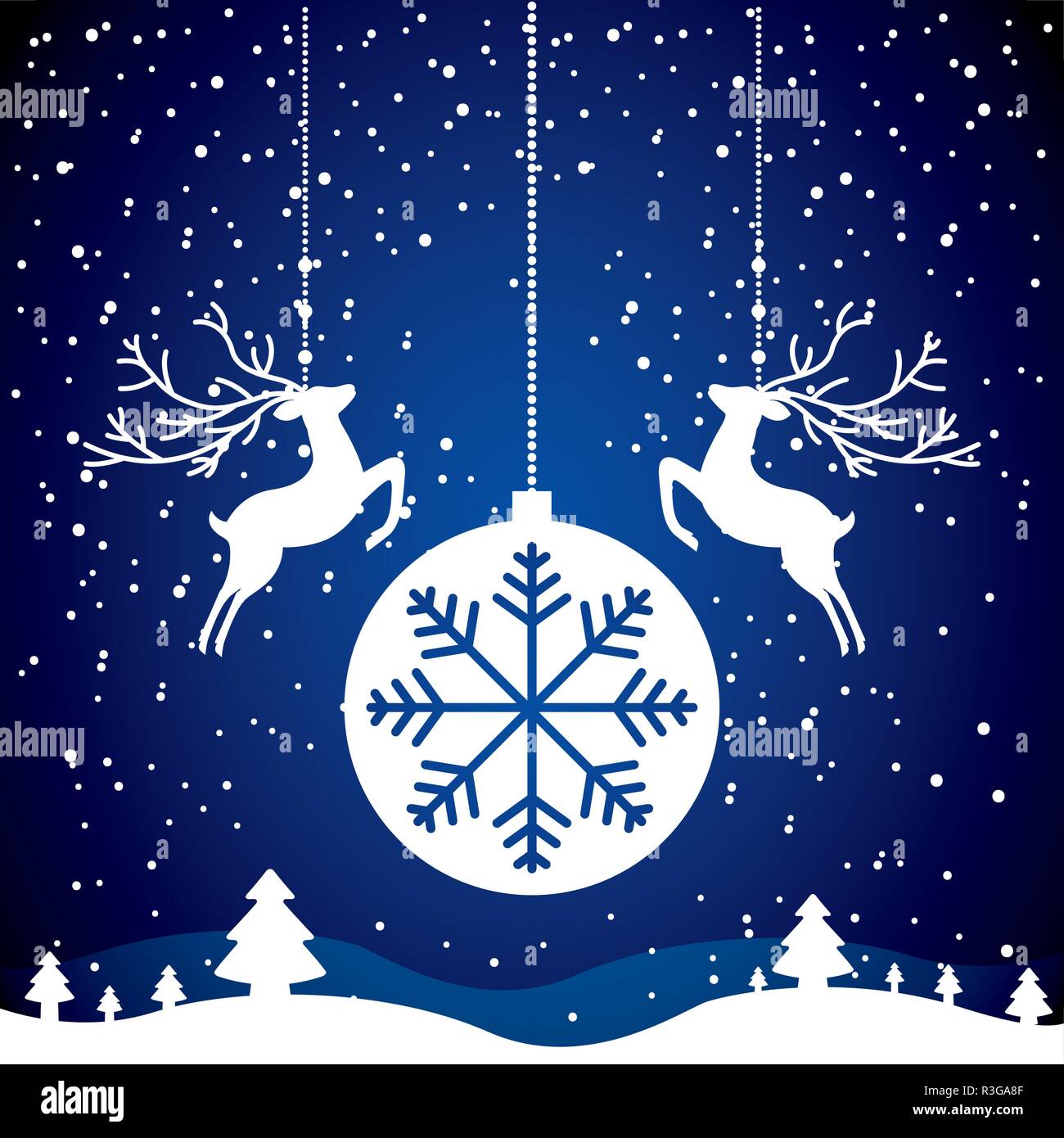 deers and ball winter landscape merry christmas card vector ...