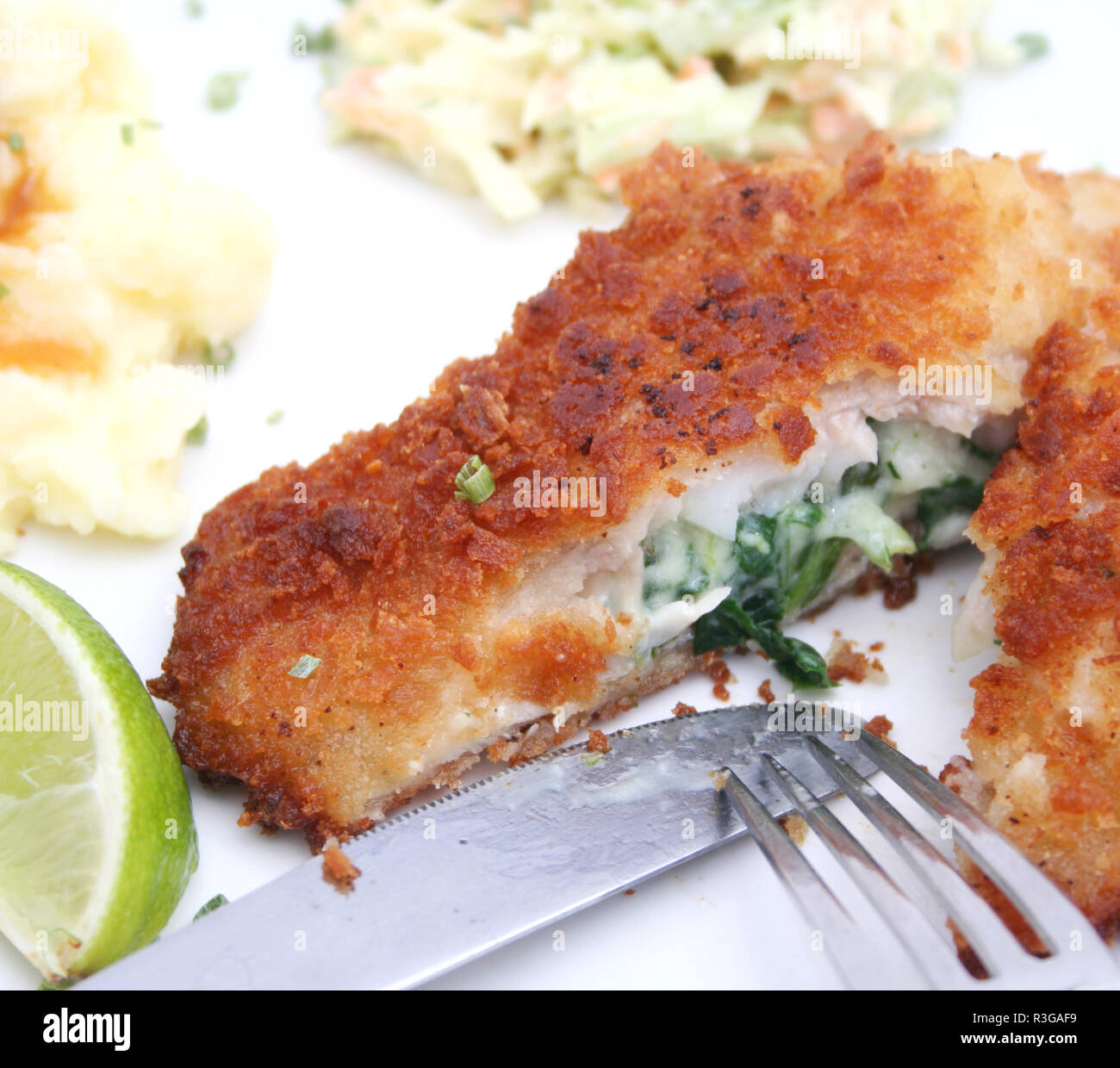 fish with spinach Stock Photo Alamy