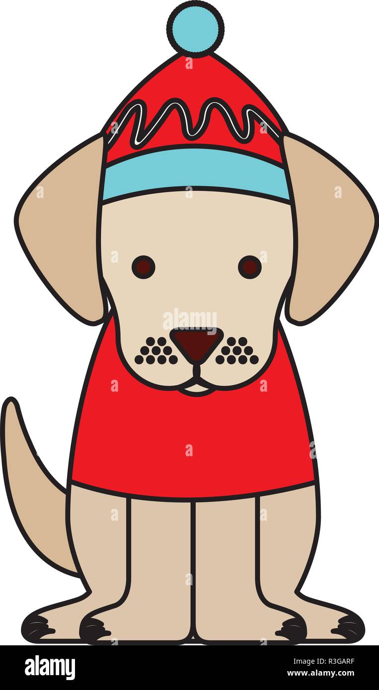 dog with sweater and hat merry christmas vector illustration Stock ...