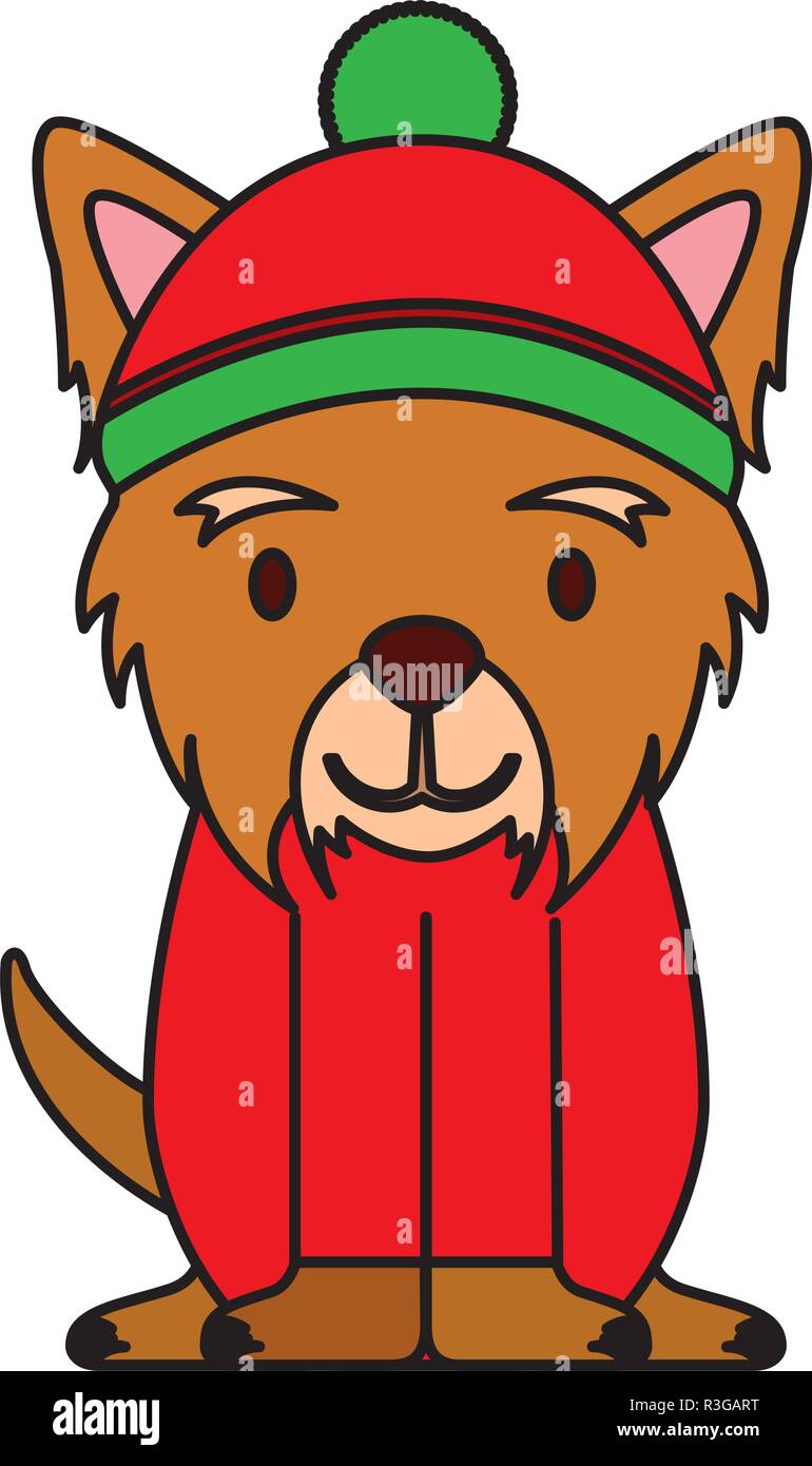 dog with sweater and hat merry christmas vector illustration Stock ...