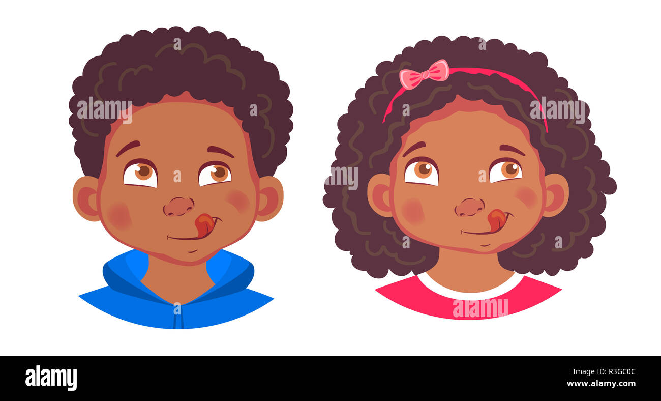 African american boy and girl icon. Portrait of african boy and girl ...