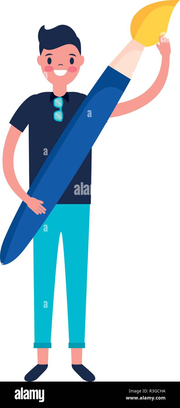 boy holding brush education school vector illustration Stock Vector ...