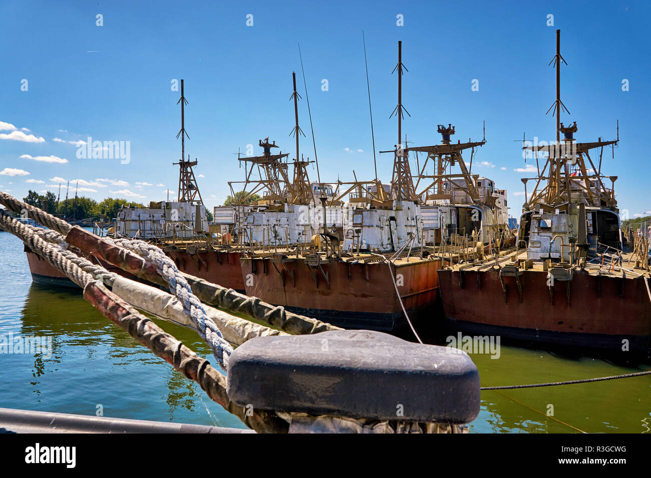 Old Patrol boats from behind in the harbor Peenemünde. Germany Stock Photo
