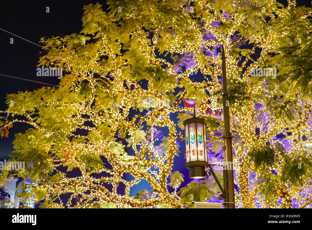 Los Angeles, NOV 19: Night view of the beautiful christmas lights of the Grove on NOV 19, 2018 at Los Angeles Stock Photo