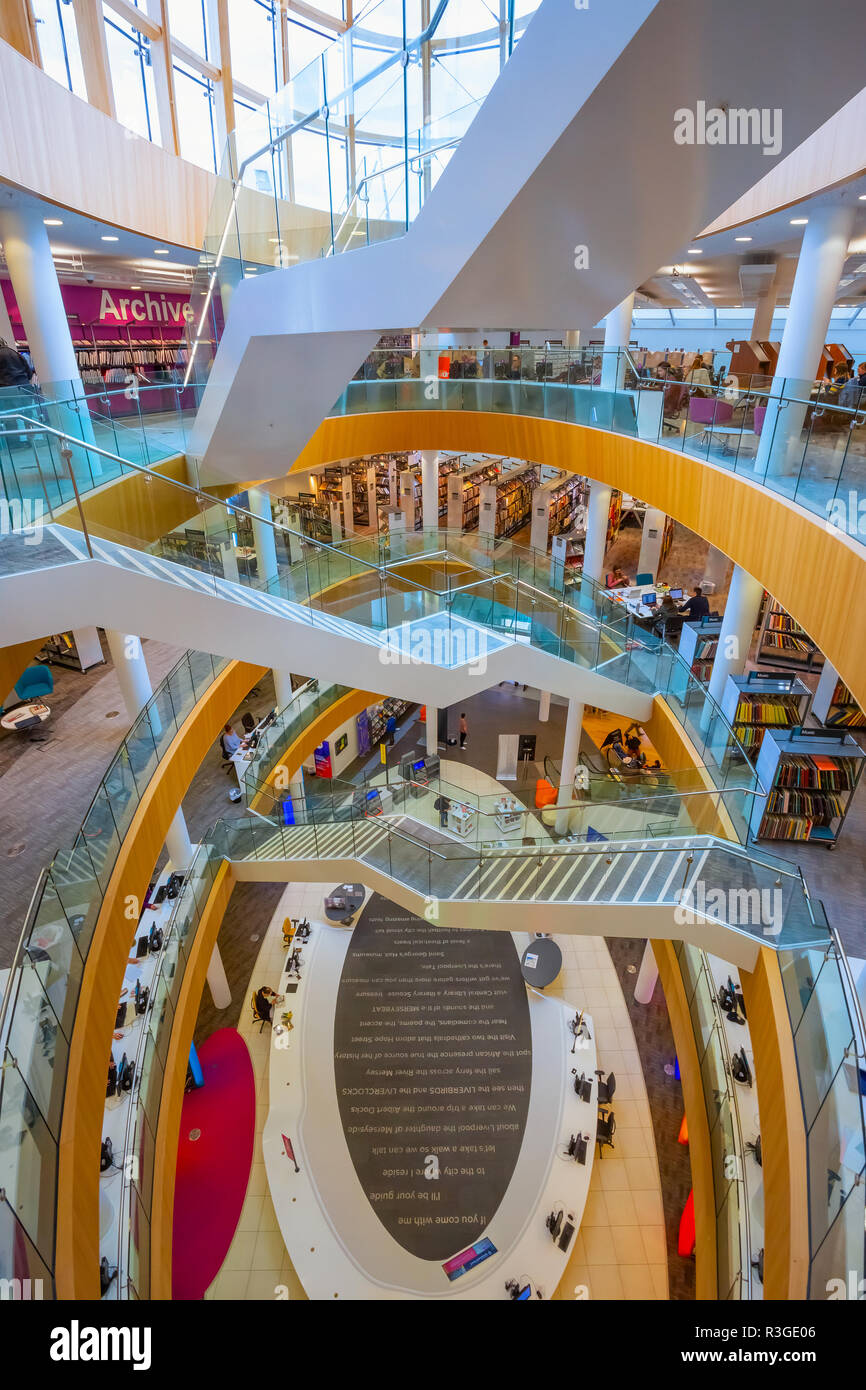 Liverpool, UK - May 16 2018: Liverpool Central Library designed by John Grey Weightman completed in 1860, in 2009, older building was replaced by new  Stock Photo