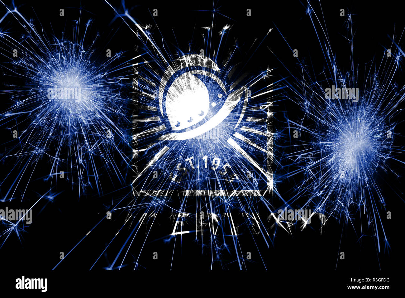Cupertino, California fireworks sparkling flag. New Year, Christmas and National day concept