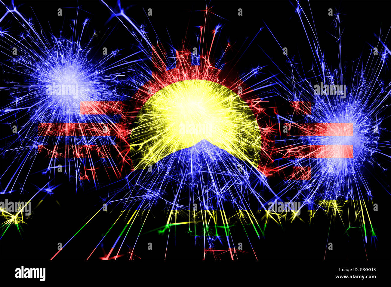 Roswell, New Mexico fireworks sparkling flag. New Year, Christmas and