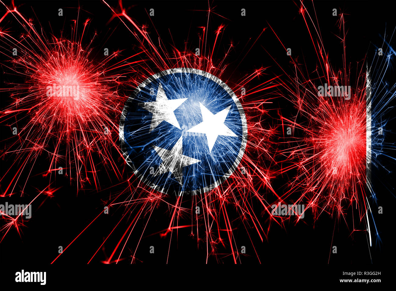 Tennessee fireworks sparkling flag. New Year, Christmas and National