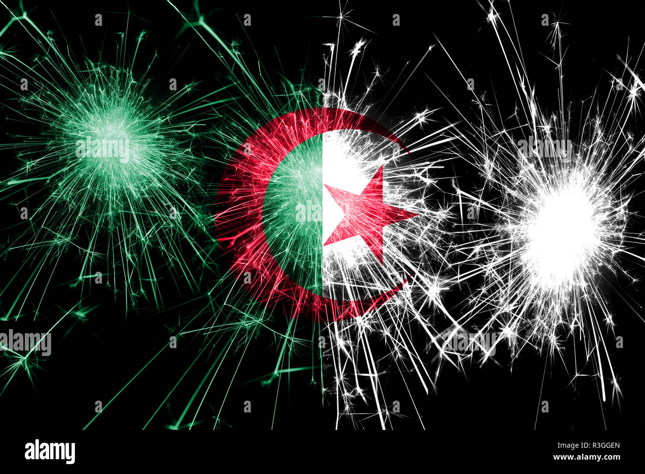 Algeria fireworks sparkling flag. New Year, Christmas and National day