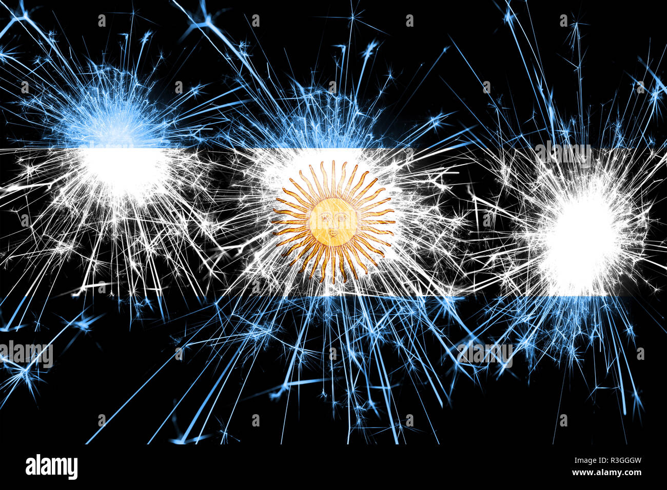 Argentina fireworks sparkling flag. New Year, Christmas and National