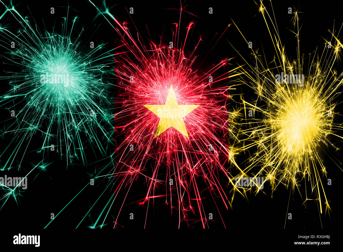 Cameroon fireworks sparkling flag. New Year, Christmas and National day