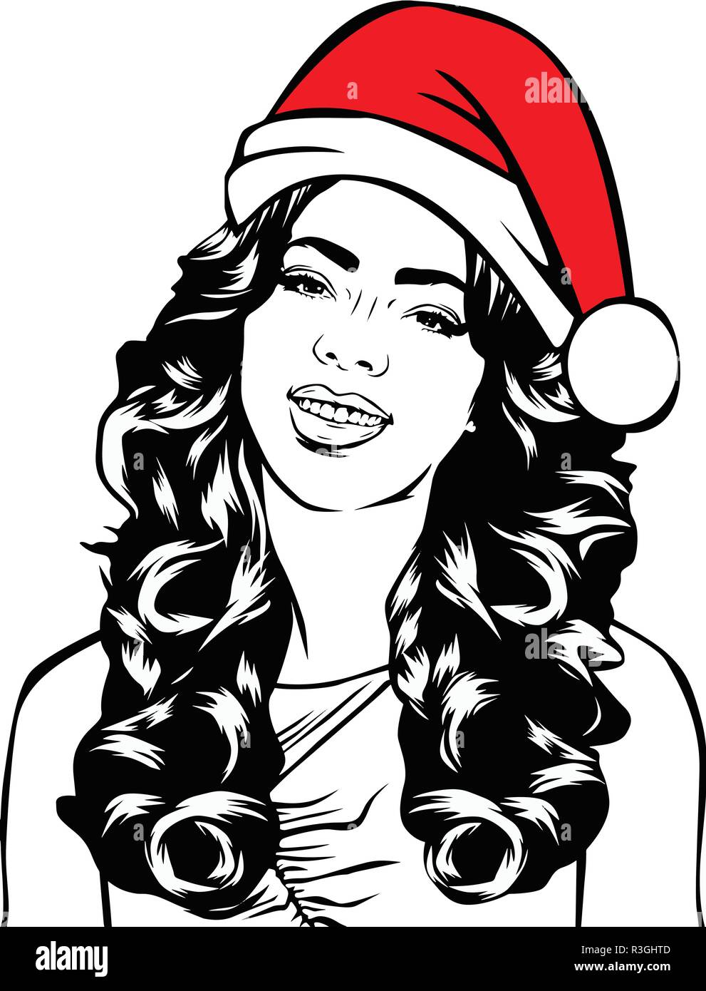 Pretty woman Christmas hat Holidays Stock Vector