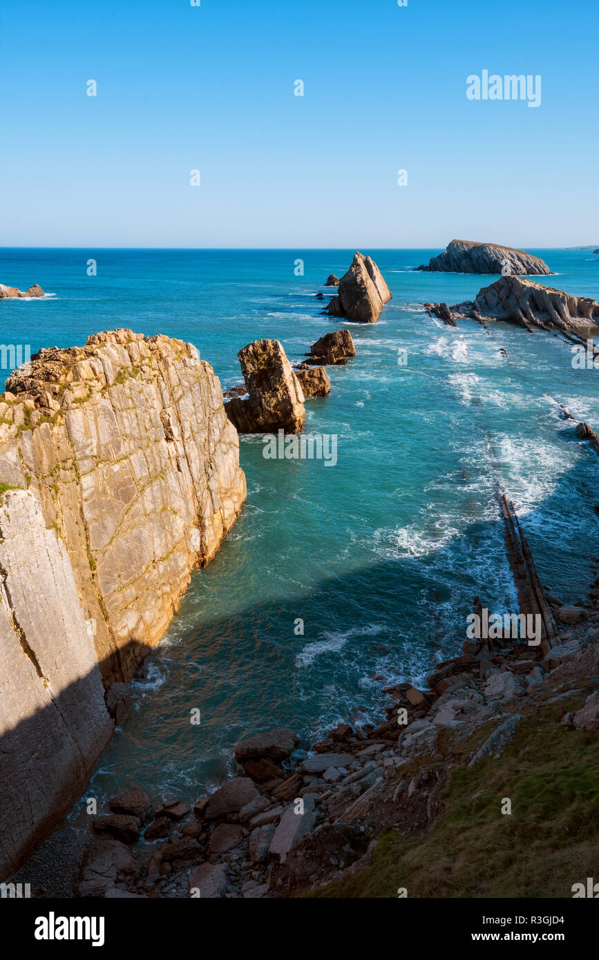 Cantabrian coastline landscape in costa quebrada, Santander, Spain. Stock Photo