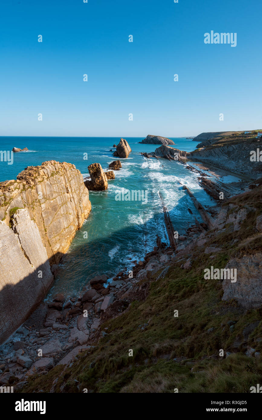 Cantabrian coastline landscape in costa quebrada, Santander, Spain. Stock Photo