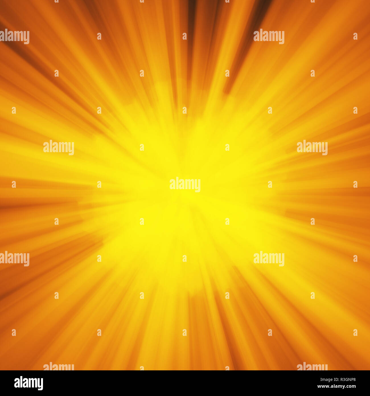 Background with abstract explosion or hyperspeed warp sun God rays. Bright orange yellow light strip burst, flash ray blast. Illustration with copyspace for your text Stock Photo