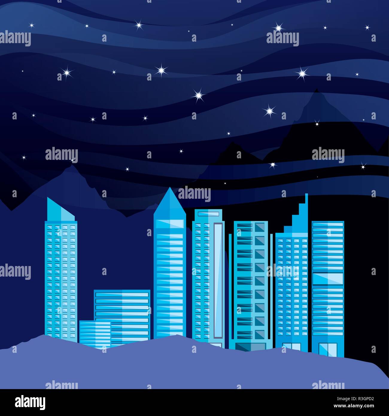 cityscape with buildings scene night vector illustration design Stock ...