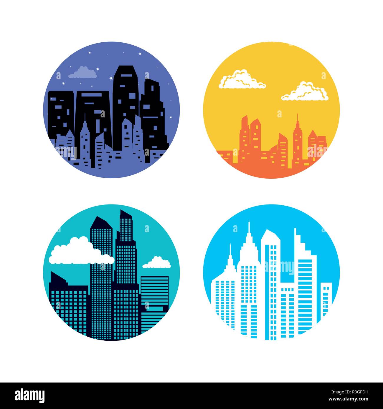 set cityscapes with buildings icon vector illustration design Stock ...