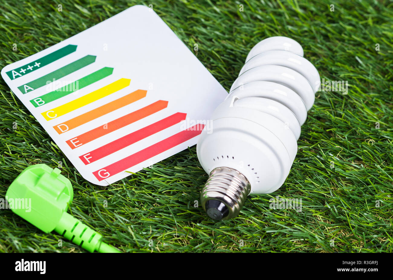 energy saving lamp on the grass Stock Photo