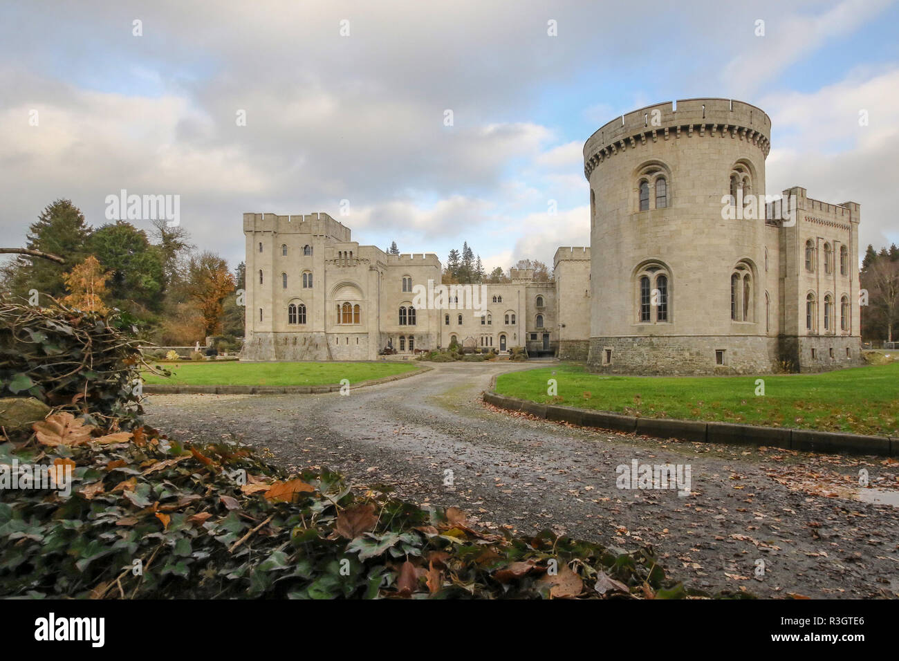Irish castle and grounds. The building of Gosford Castle, Gosford