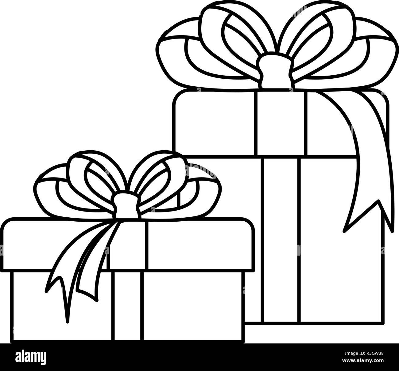 two gift boxes decoration vector illustration outline Stock Vector