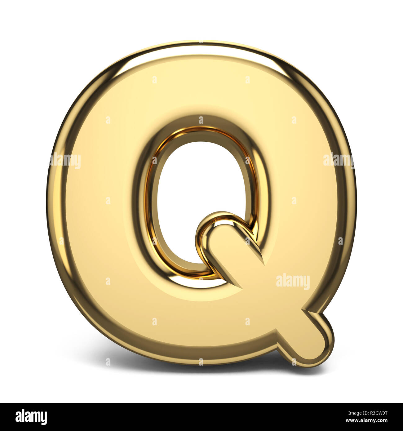 Golden font letter Q 3D render illustration isolated on white background Stock Photo